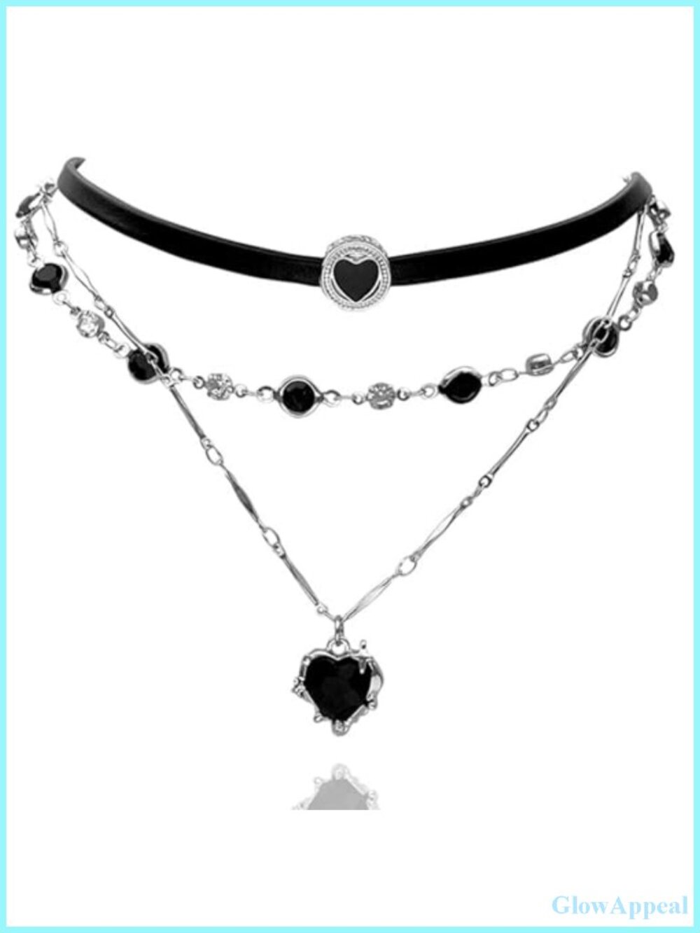 Heart Necklace Set Stainless Steel Choker Herringbone Chain Women Gift